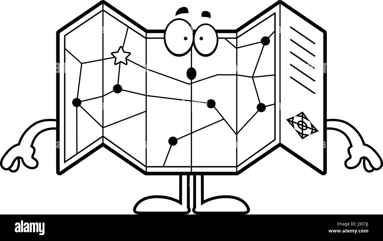 A cartoon illustration of a road map looking surprised Stock Vector