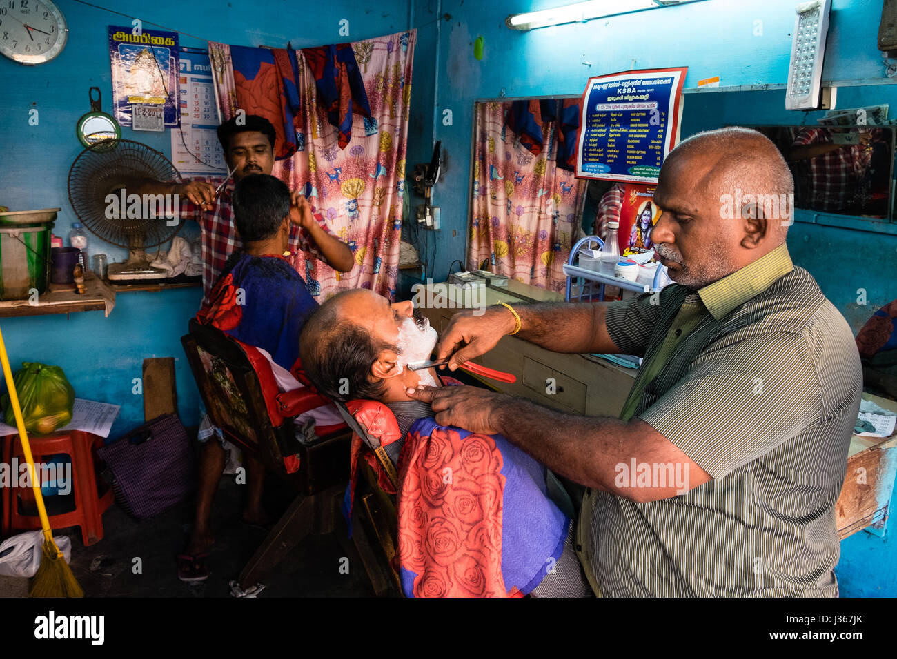 inside a barber shop, Periyar, Kumily, Kerala Stock Photo Alamy