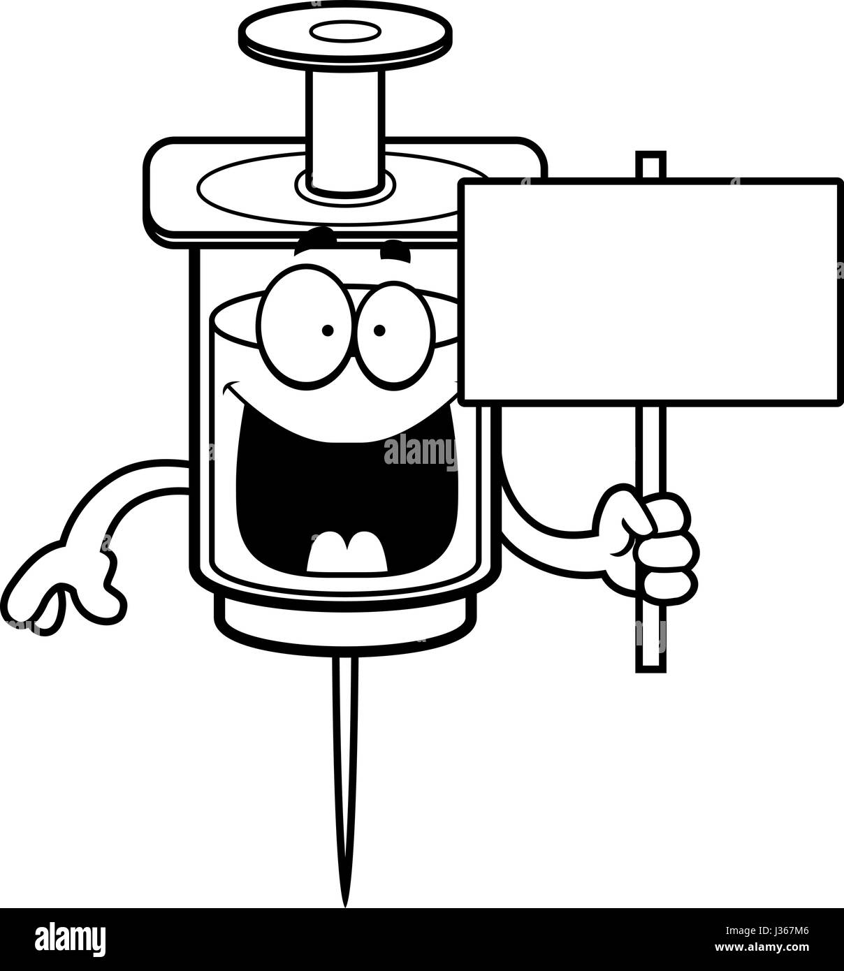 A cartoon illustration of a syringe holding a sign Stock Vector Image ...