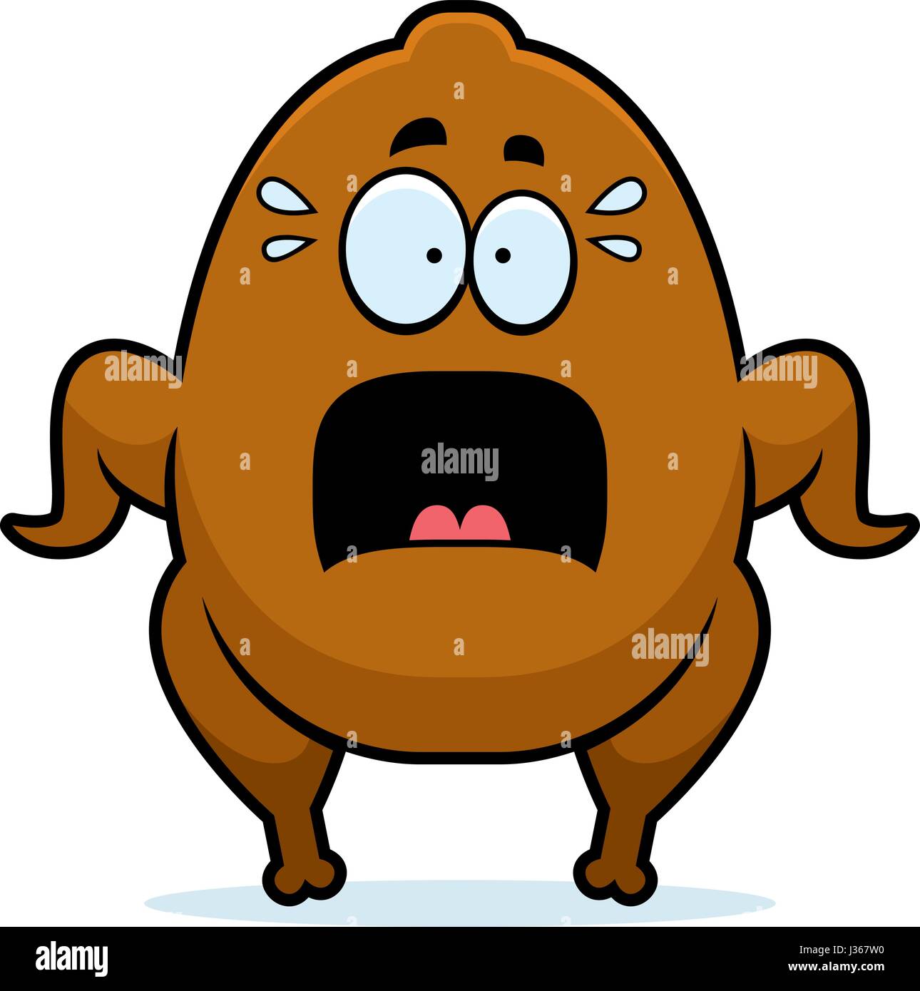 A cartoon illustration of a Thanksgiving turkey looking scared Stock