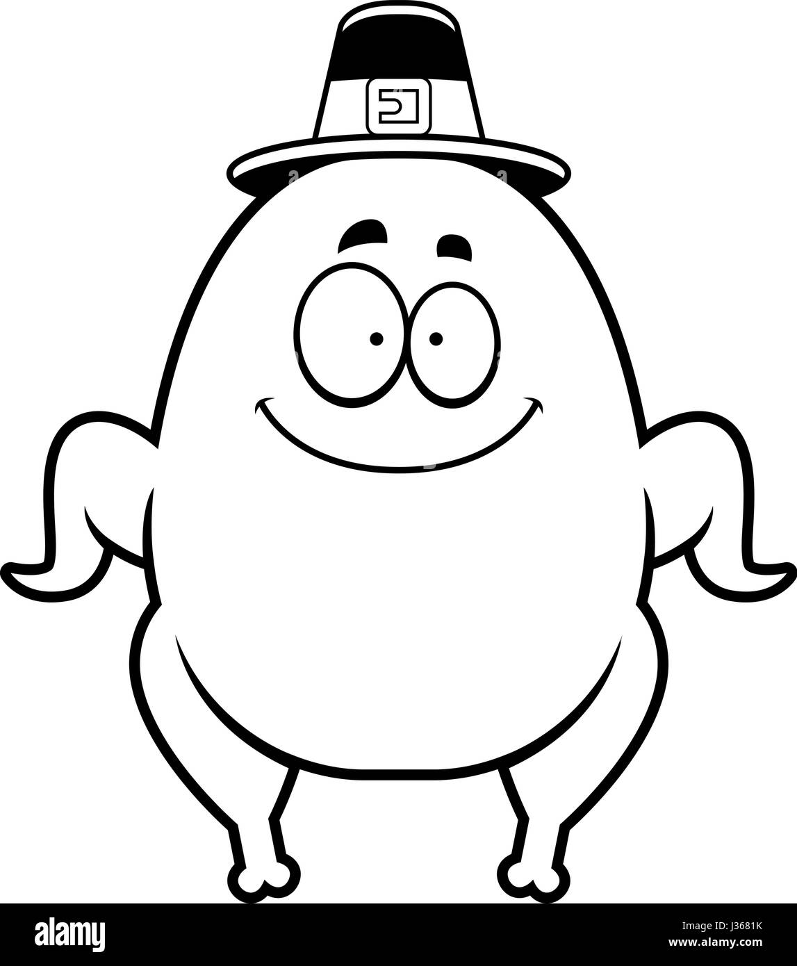 A cartoon illustration of a turkey pilgrim smiling. Stock Vector