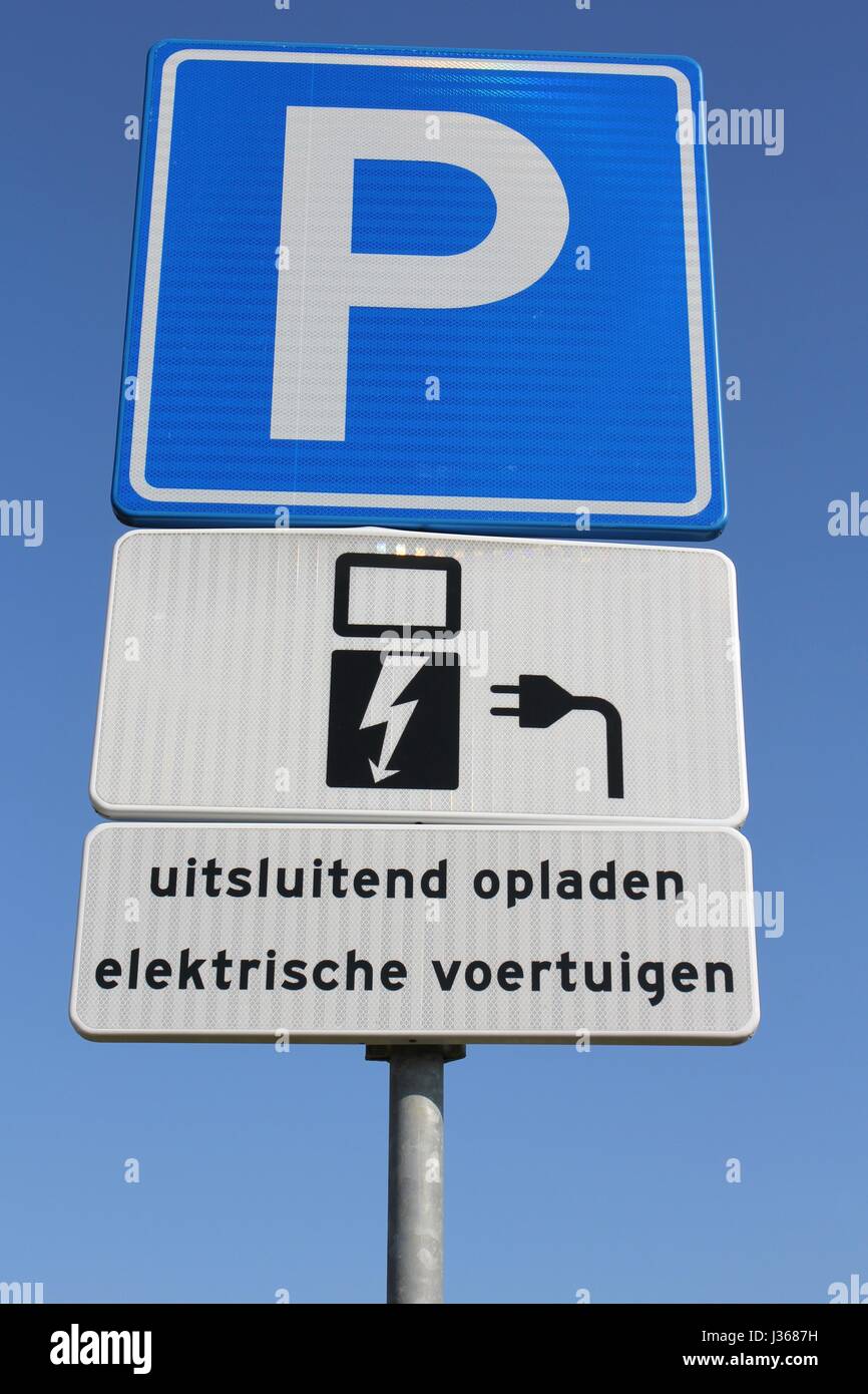 Dutch road sign parking for electric vehicles only Stock Photo Alamy