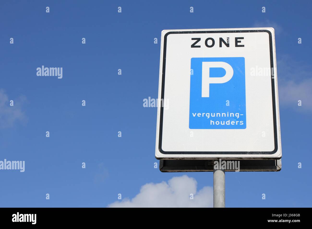 Dutch road sign: entrance to controlled parking zone for permit-holders only Stock Photo