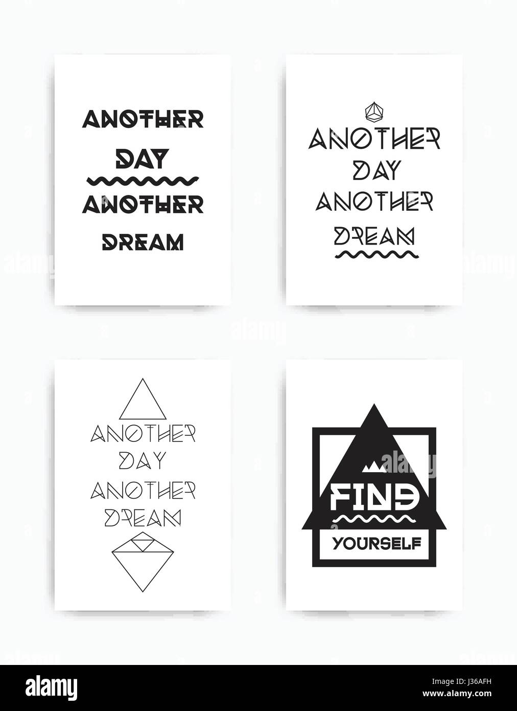 A set of four motivational posters with popular quotes black and white