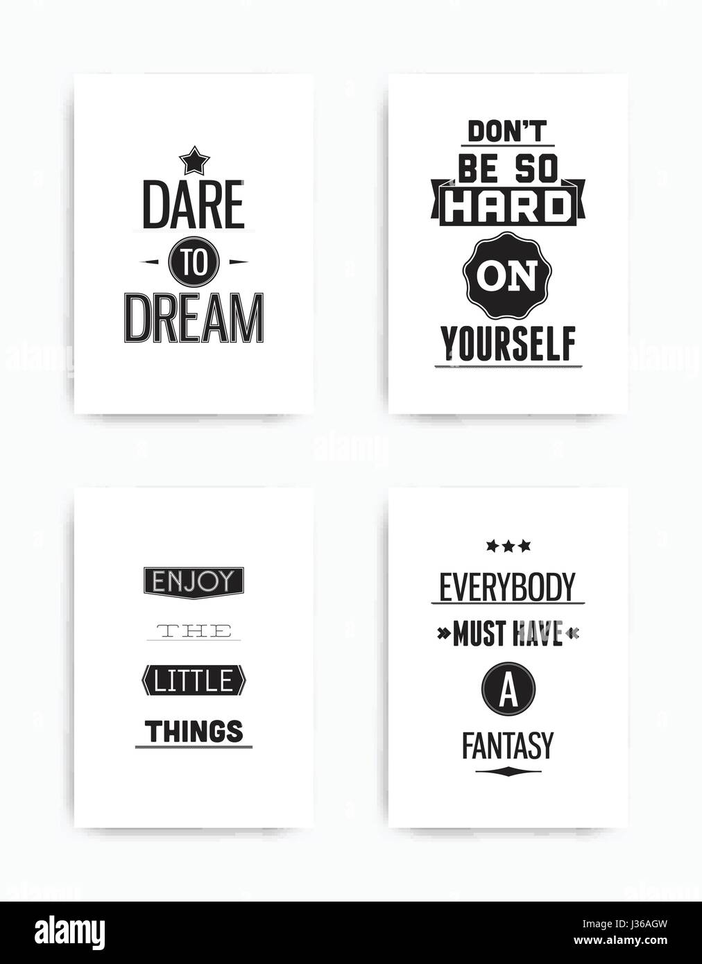 A set of four motivational posters with popular quotes black and white