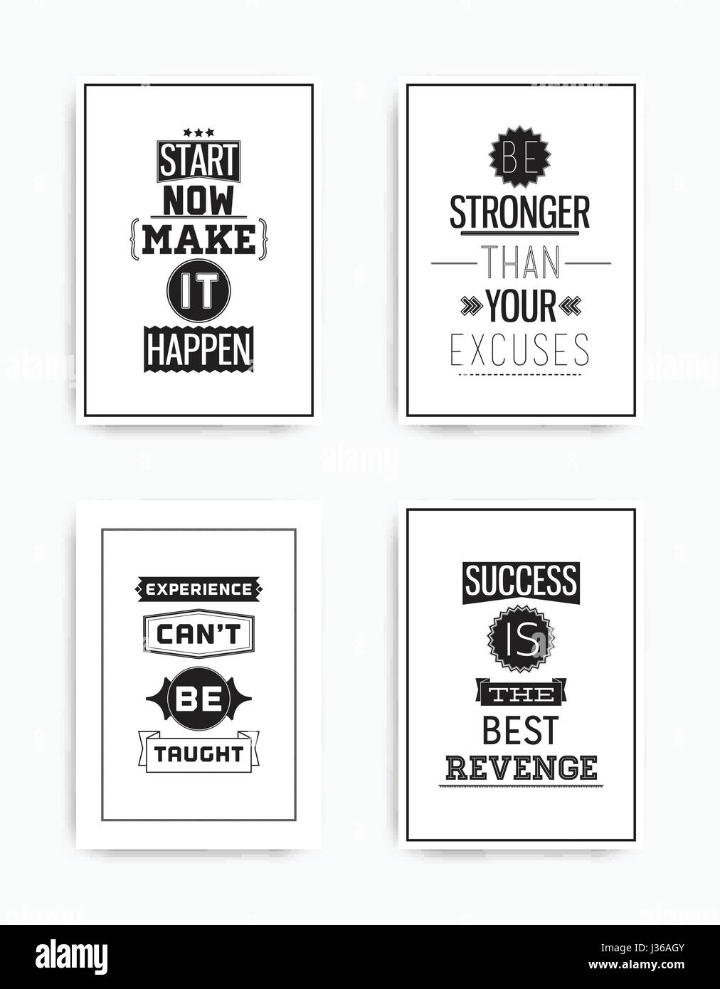 A set of four motivational posters with popular quotes black and white