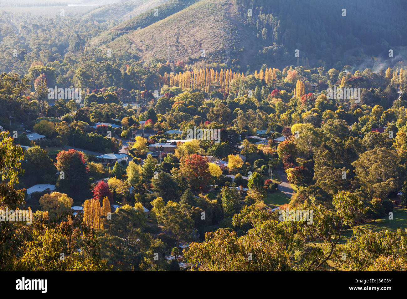Rural Australian town in Autumn colors. Bright, Victoria, Australia Stock Photo