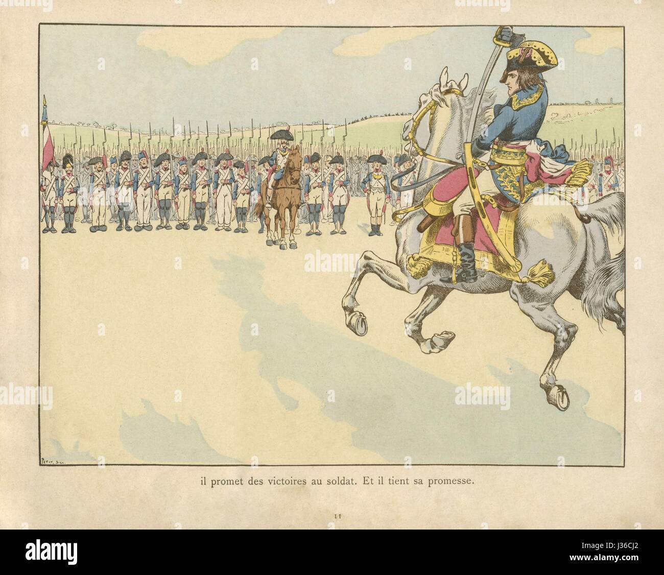 Napoleon Bonaparte turns commander of the Army of Italy on February 23, 1796.    Illustration on page 11 of the book for children 'Le Grand Napoléon des Petits Enfants', written by Jules de Marthold and illustrated by Job. It was published in 1893 by Plon, Nourrit and Cie. Jules de Marthold (1847-1927)  Job (1858-1931) Stock Photo