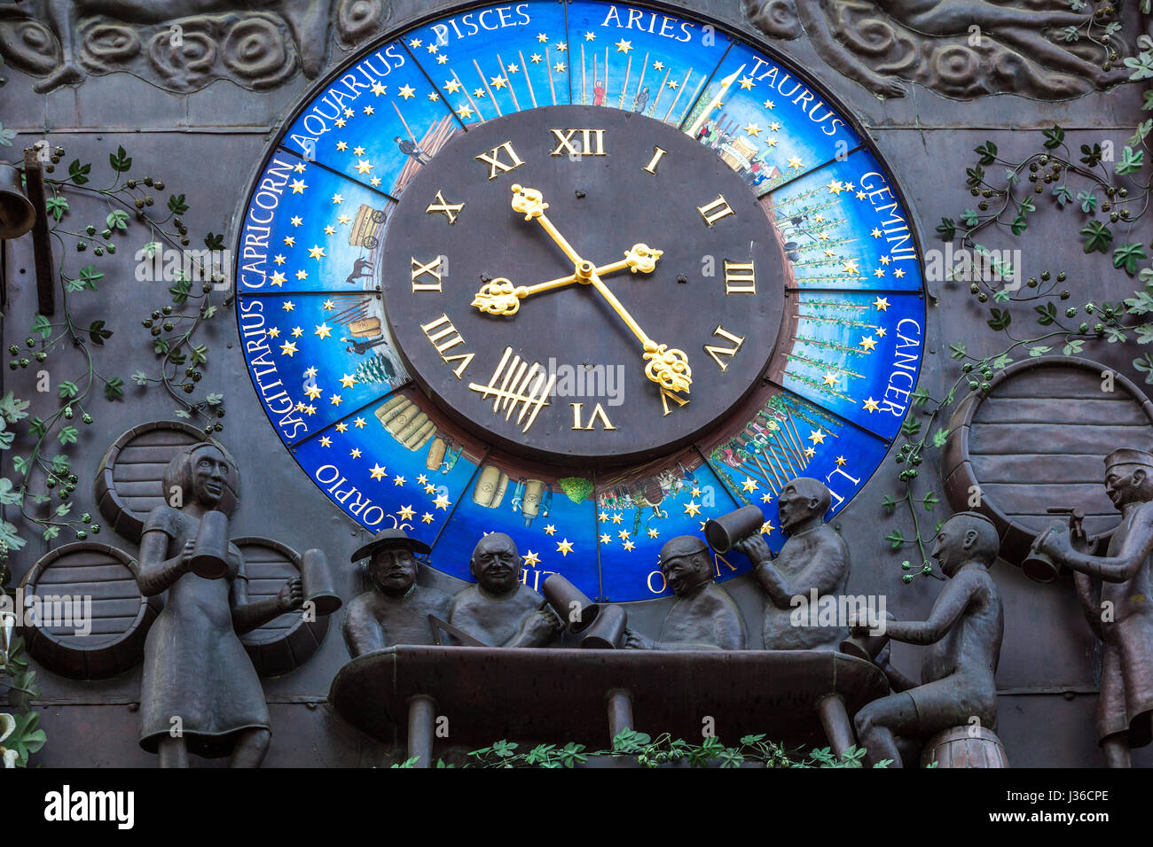 Hop Astronomical Clock, Zatec, Northern Bohemia, Czech Republic, Europe large clocks Stock Photo