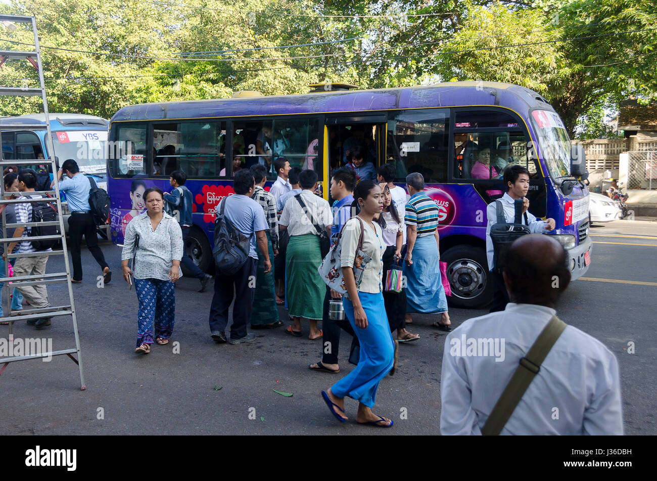 Commuter bus in Yangon, Myanmar Stock Photo