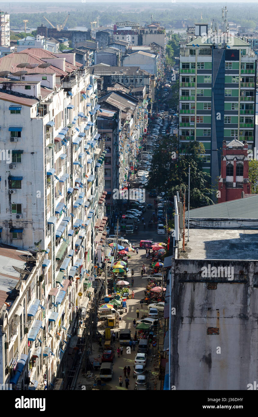 High rise apartment blocks and street, Yangon, Myanmar Stock Photo Alamy