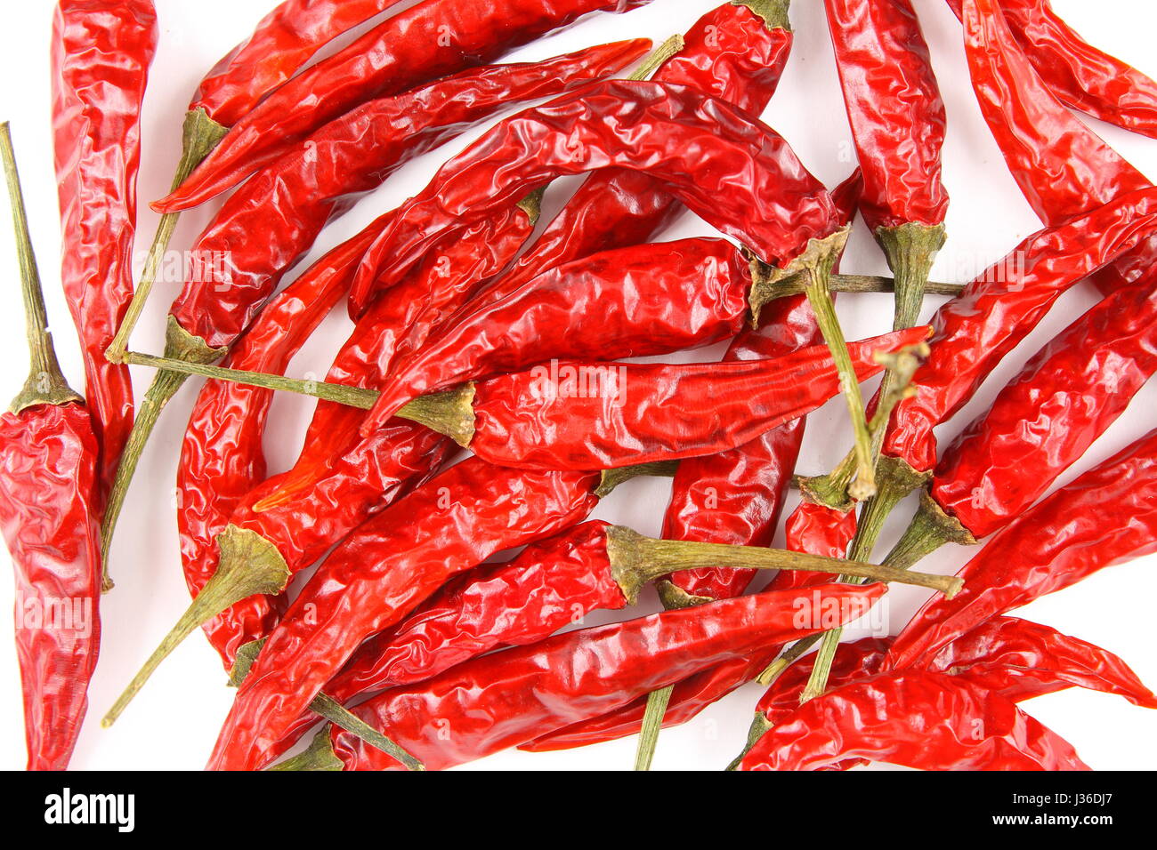 dried thai chili peppers isolated on a white background as a food