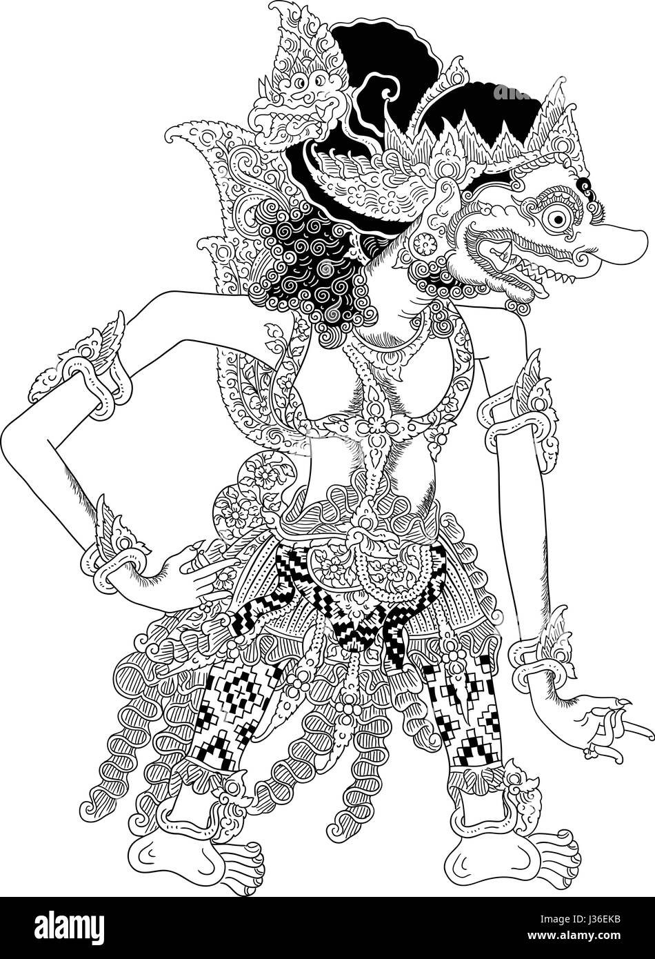 Brajamusti, a character of traditional puppet show, wayang kulit from java indonesia. Stock Vector
