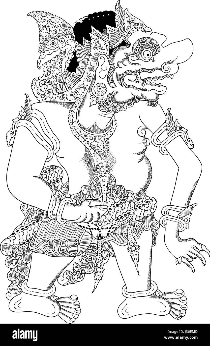 Brajawikalpa, a character of traditional puppet show, wayang kulit from java indonesia. Stock Vector