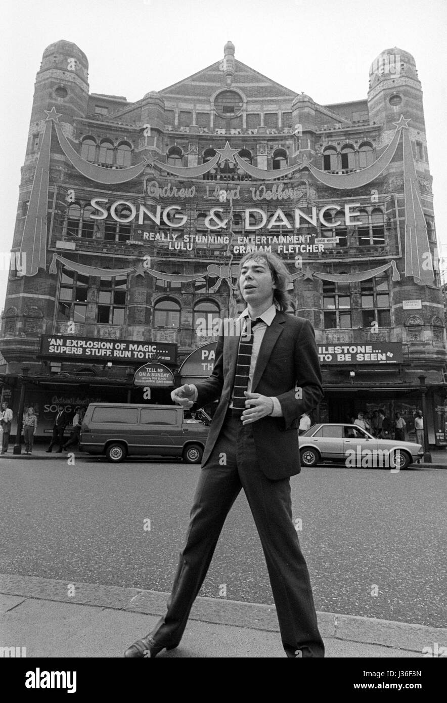 Composer Andrew Lloyd Webber, 35, outside the Palace Theatre, Cambridge Circus in London after he bought the building from Sir Emile Littler. Stock Photo