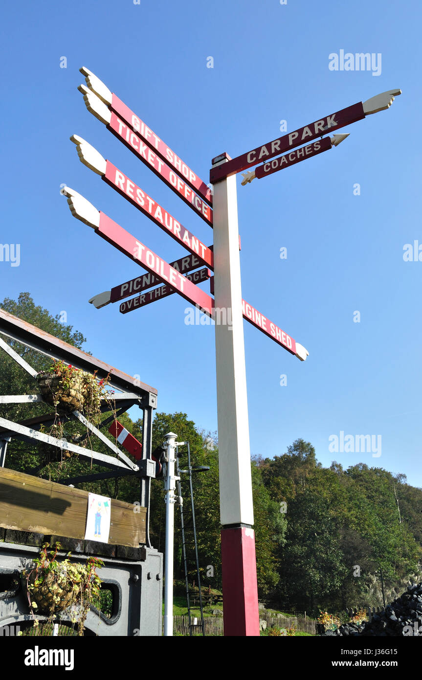 Station Sign Post Sign post at railway station, Lakeside and Haverthwaite Steam Railway ...
