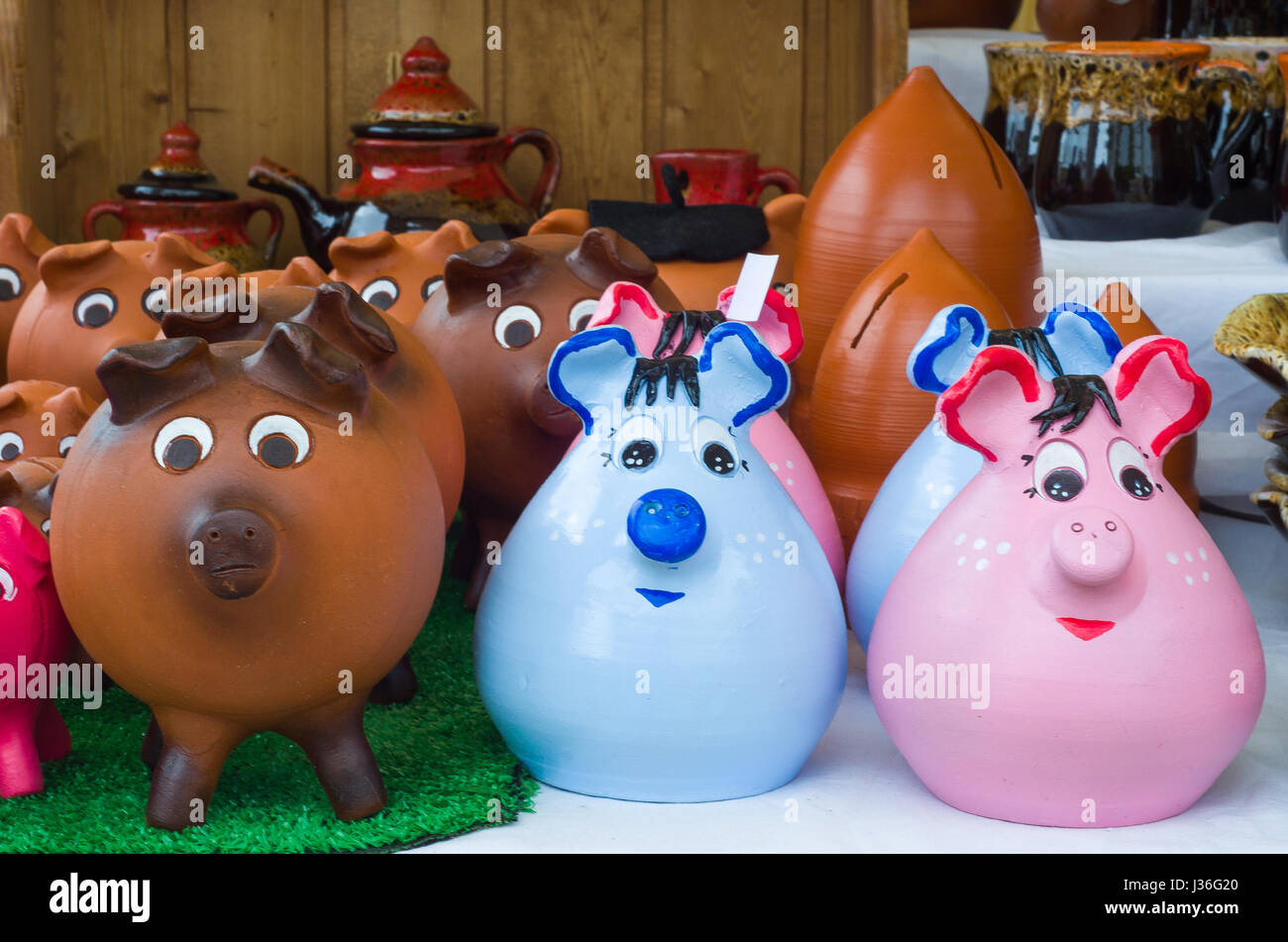 Adorable Ceramic Piggy Banks Hand Painted Stock Photo Alamy