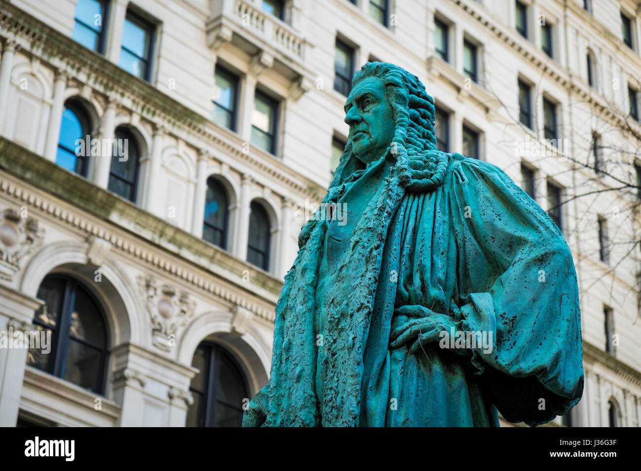 Green bronze statue in trinity church graveyard, New York City Stock