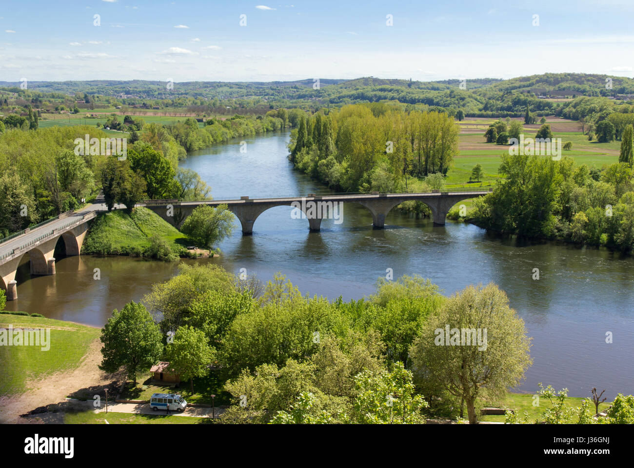 View from Limeuil, France of the convergence of the Dordogne and Vezere