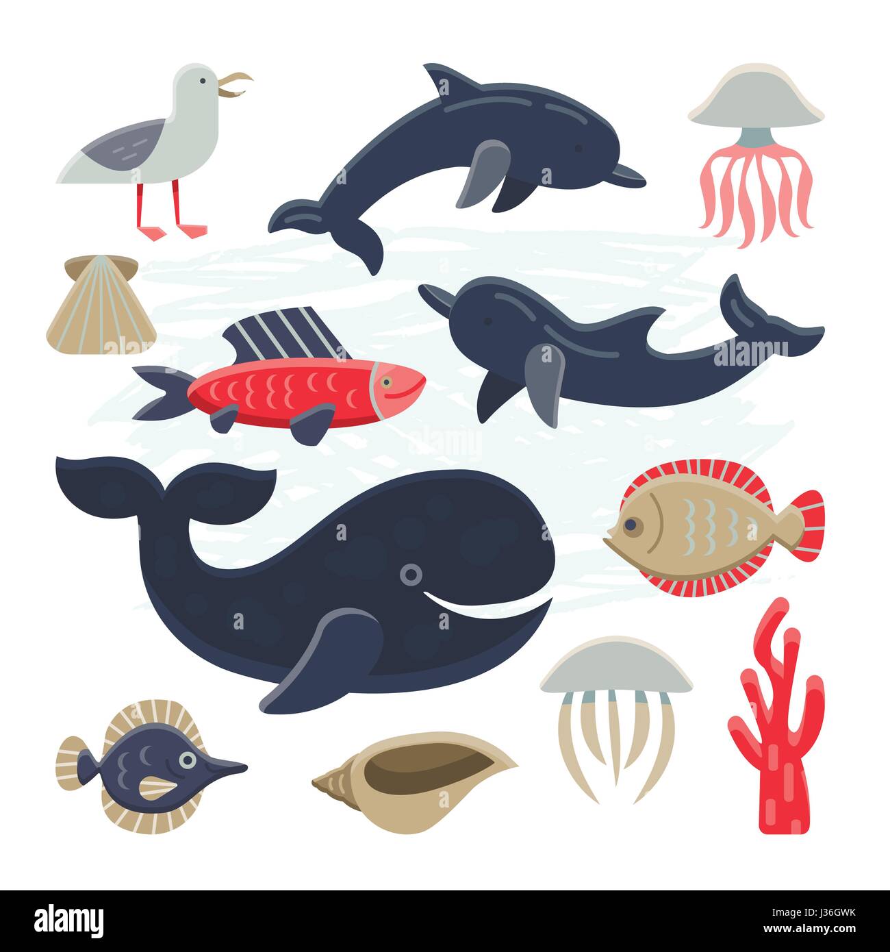 Marine life pictures collection. Easily grouped and editable elements Stock Vector