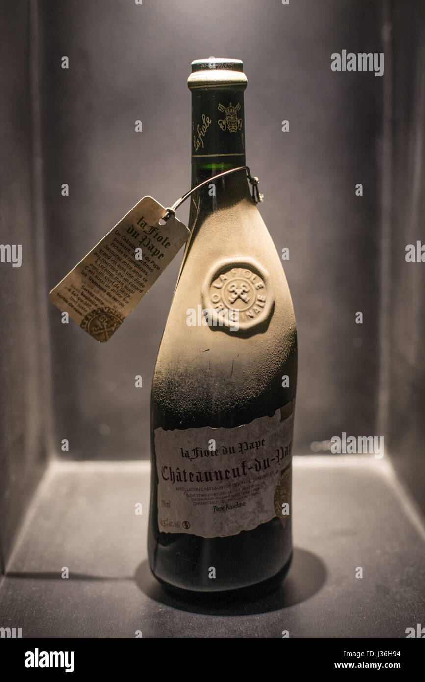 Old bottle of Chateauneuf du pape red wine Stock Photo - Alamy