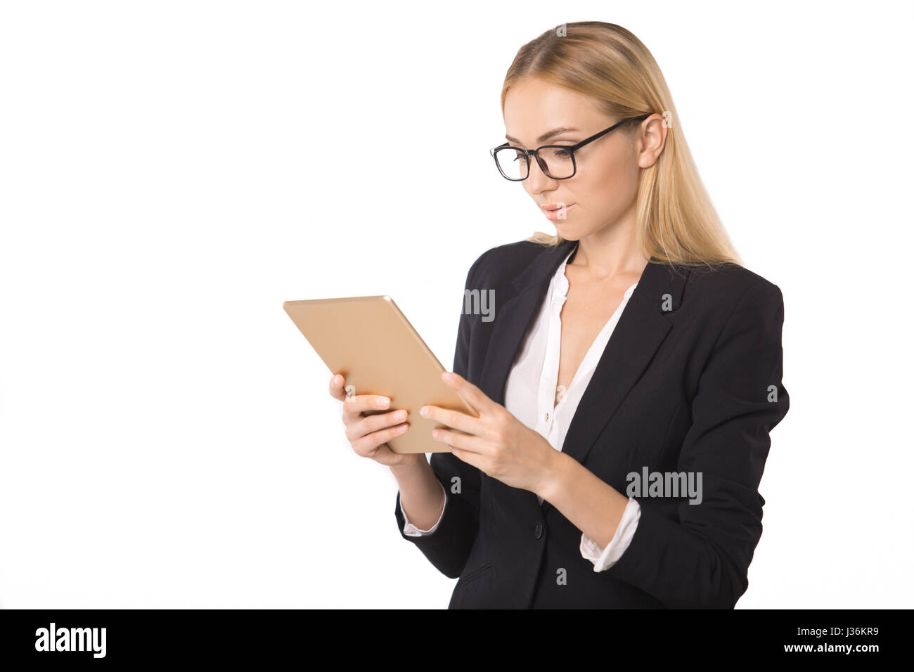 Young business woman portrait isolated on white Stock Photo - Alamy