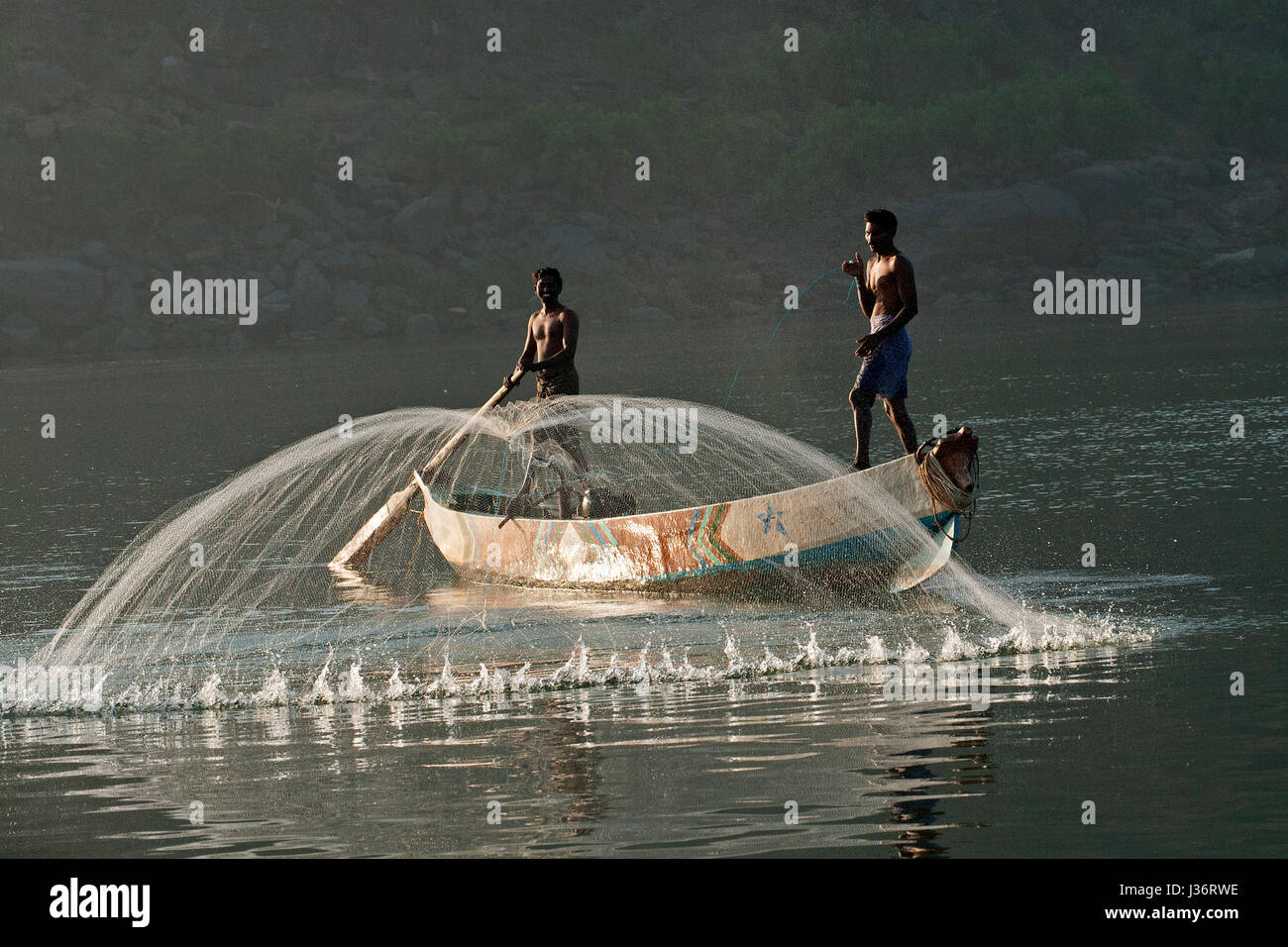 Fishing in Papikondalu, Rajahmiundry, Andhra Pradesh, India Stock Photo