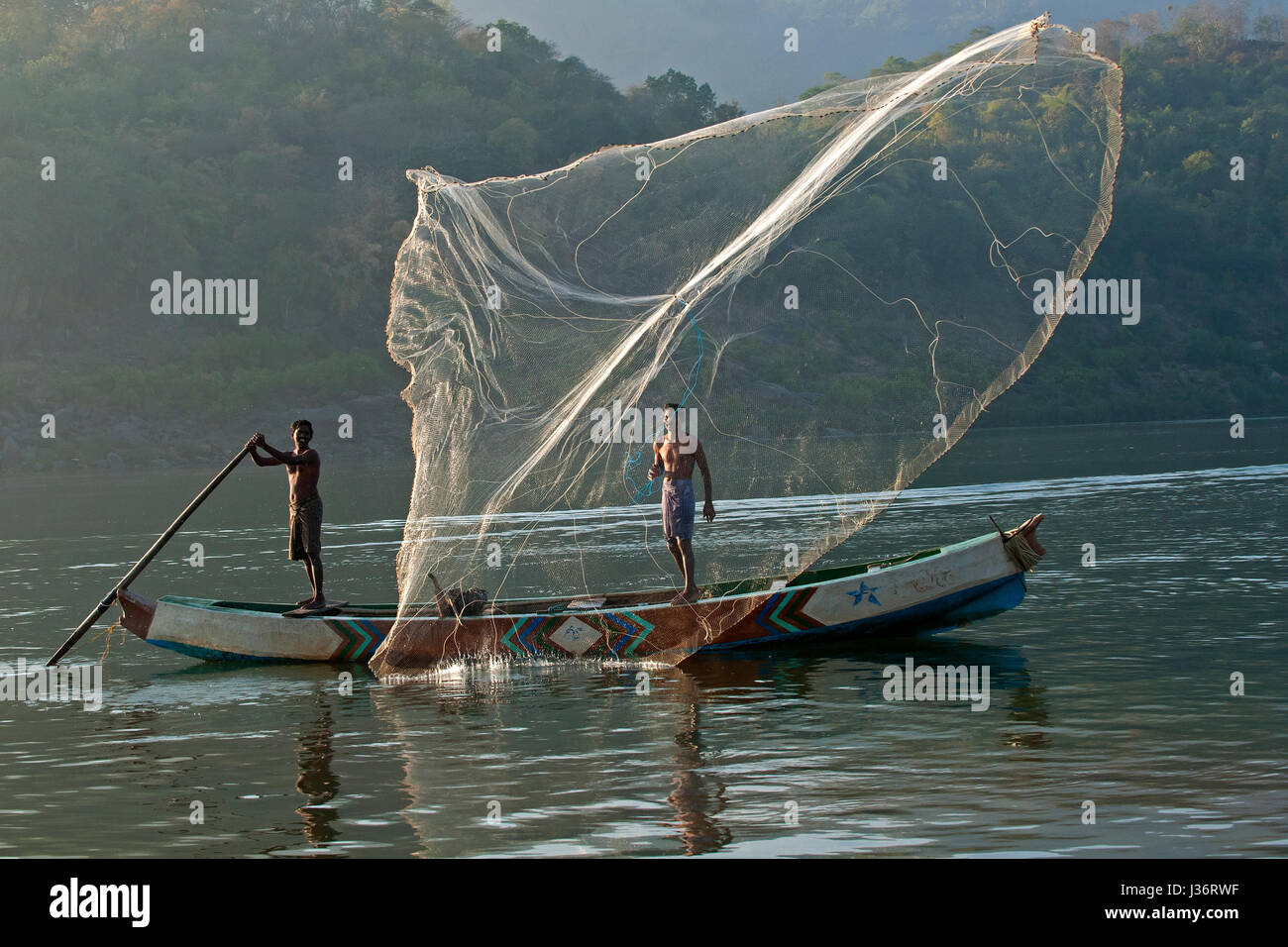 Fishing in Papikondalu, Rajahmiundry, Andhra Pradesh, India Stock Photo