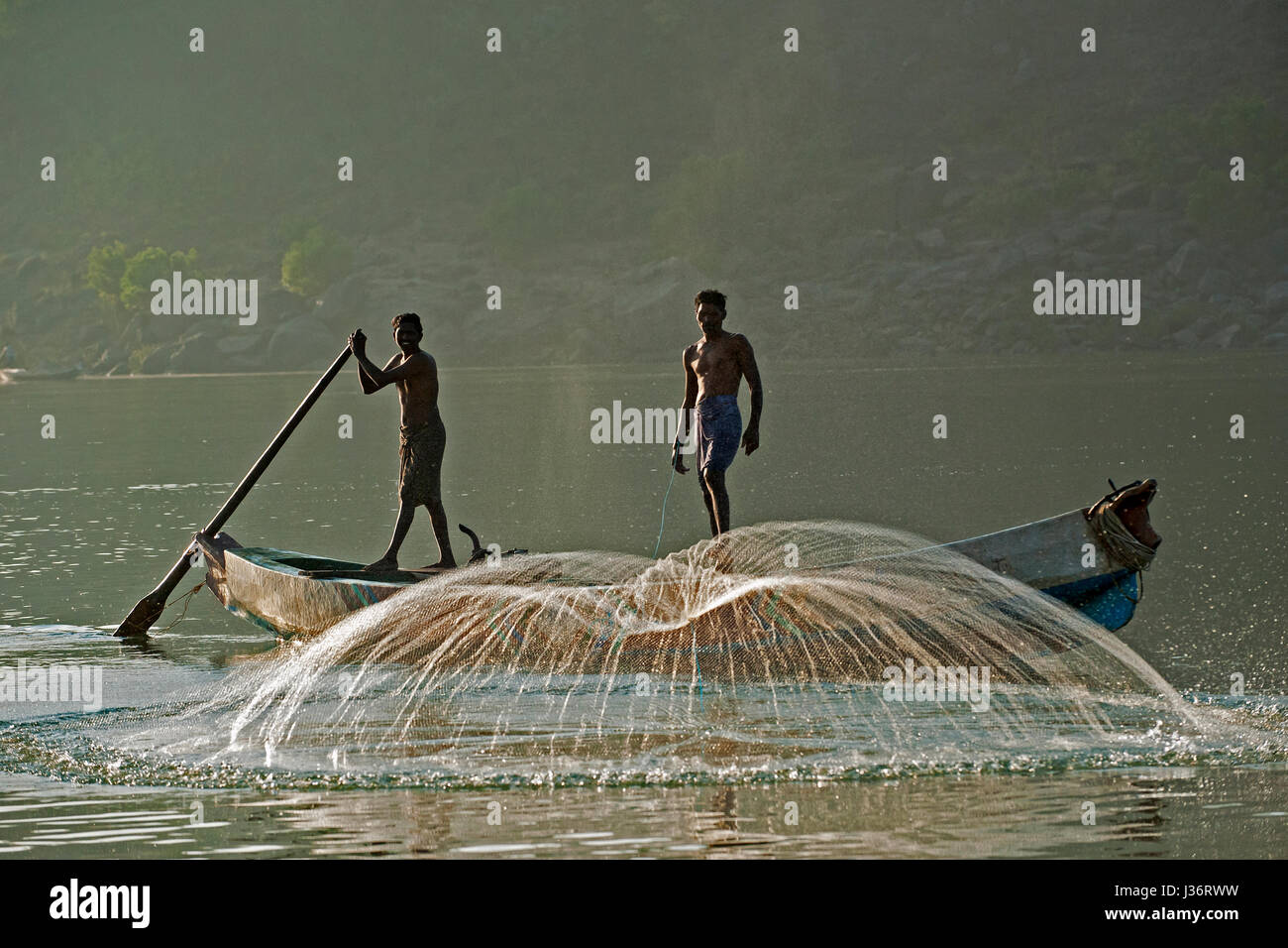 Fishing in Papikondalu, Rajahmiundry, Andhra Pradesh, India Stock Photo