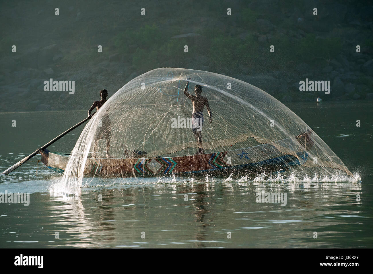 Fishing in Papikondalu, Rajahmiundry, Andhra Pradesh, India Stock Photo