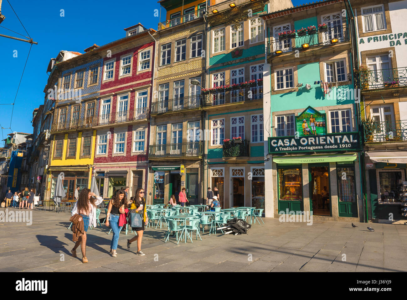 Porto Portugal street, view in summer of young people in the Rua Campo dos Martires da Patria in the center of Porto, Portugal Stock Photo
