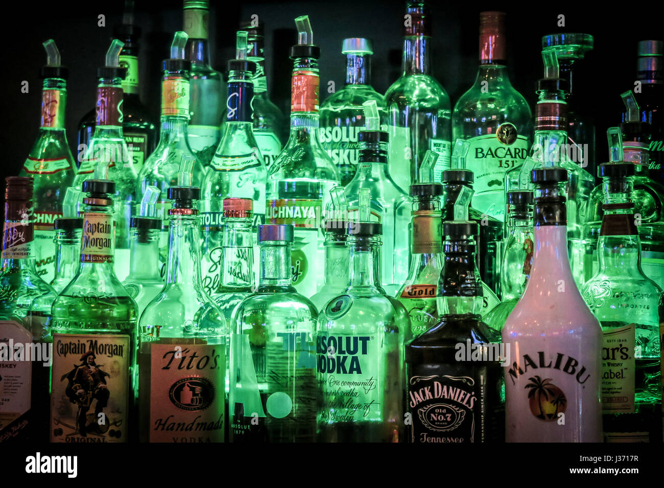 Green Bottled Drinks Stock Photo