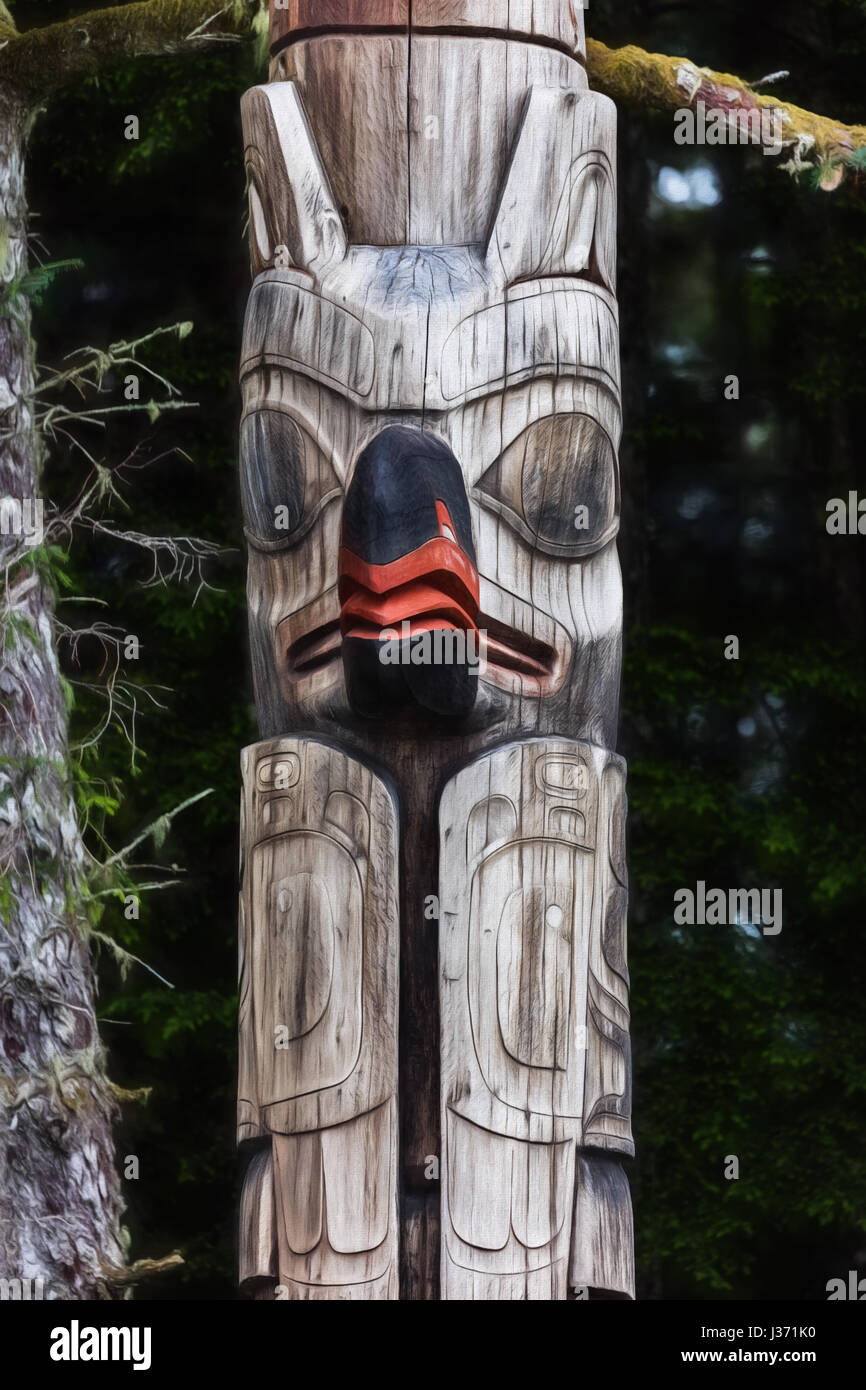 Totem poles in Alaska Stock Photo - Alamy