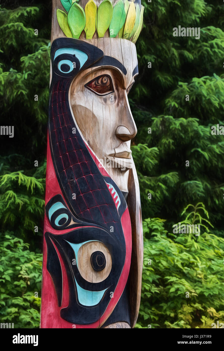 Native American Tlingit totem Poles in Sitka, Alaska Stock Photo - Alamy