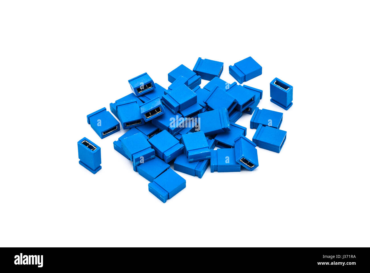 Pile of Blue Short Circuit Cap Jumper Stock Photo