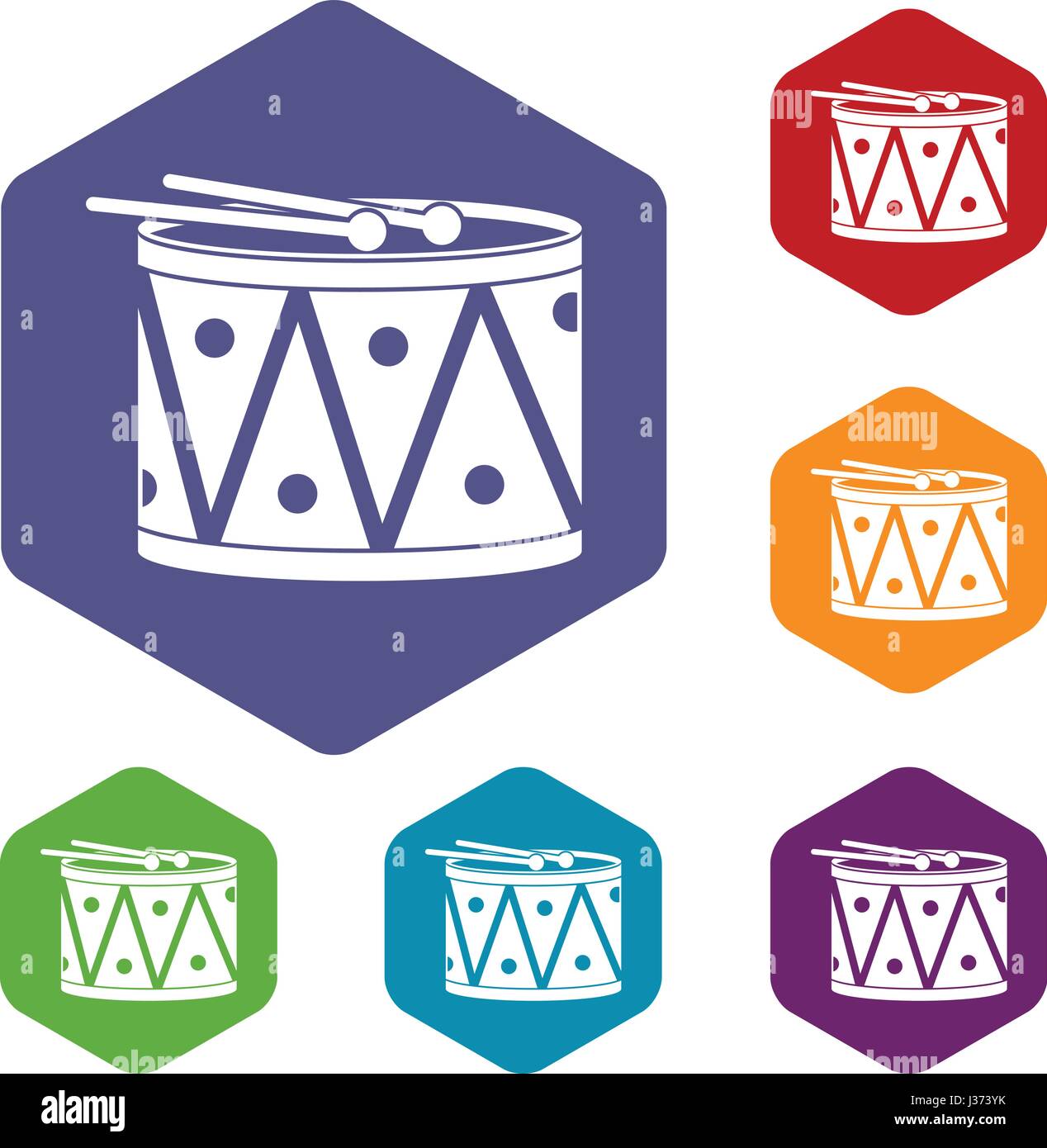 Drum and drumsticks icons set hexagon Stock Vector Image & Art - Alamy