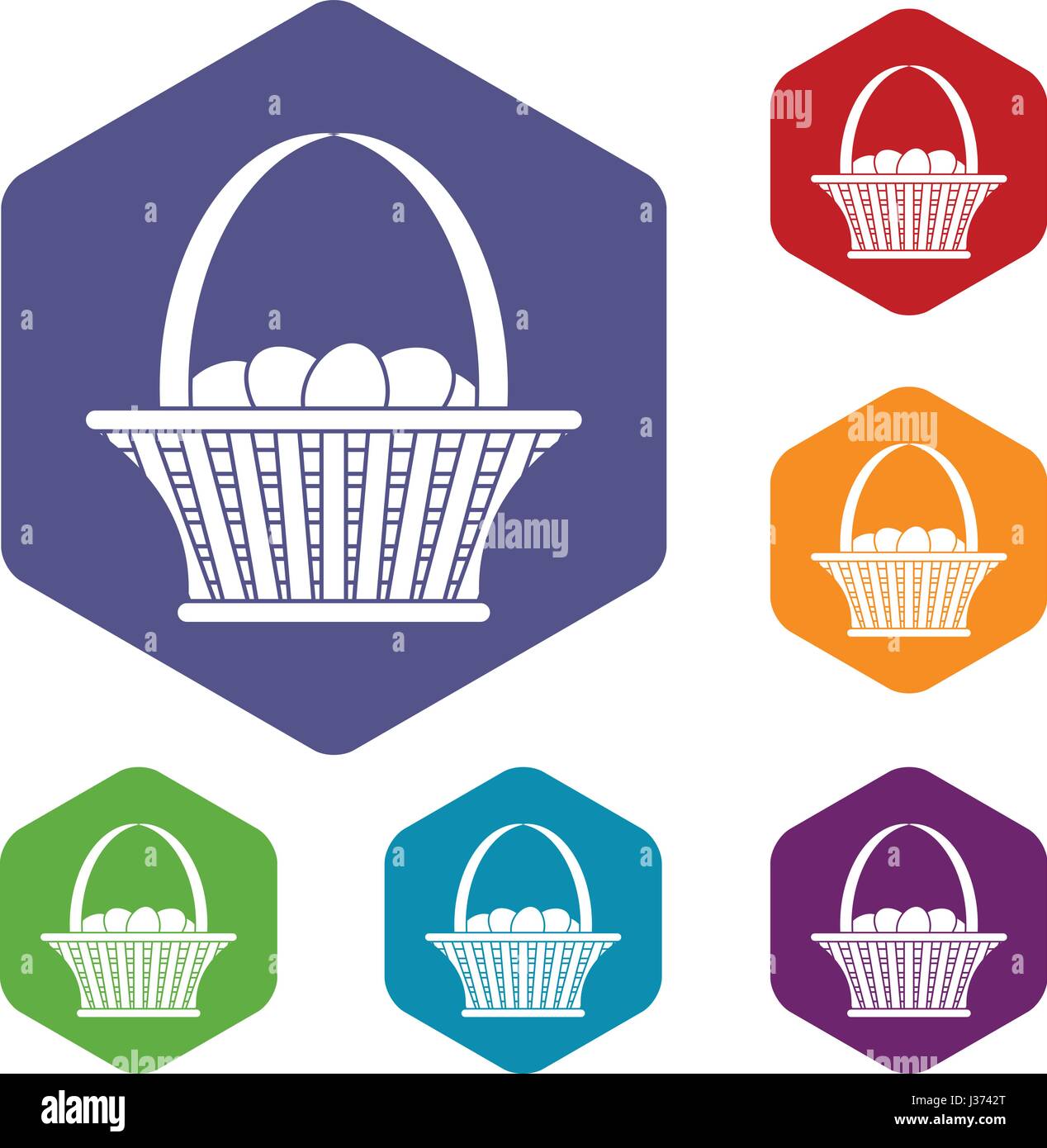 Easter basket icons set hexagon Stock Vector