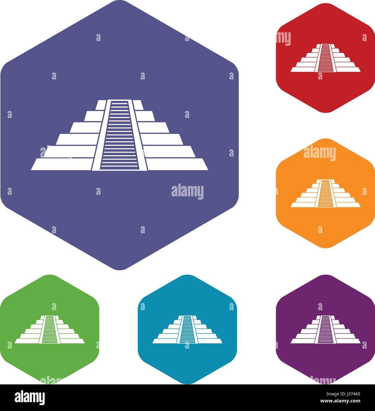 Ziggurat in Chichen Itza icons set hexagon Stock Vector