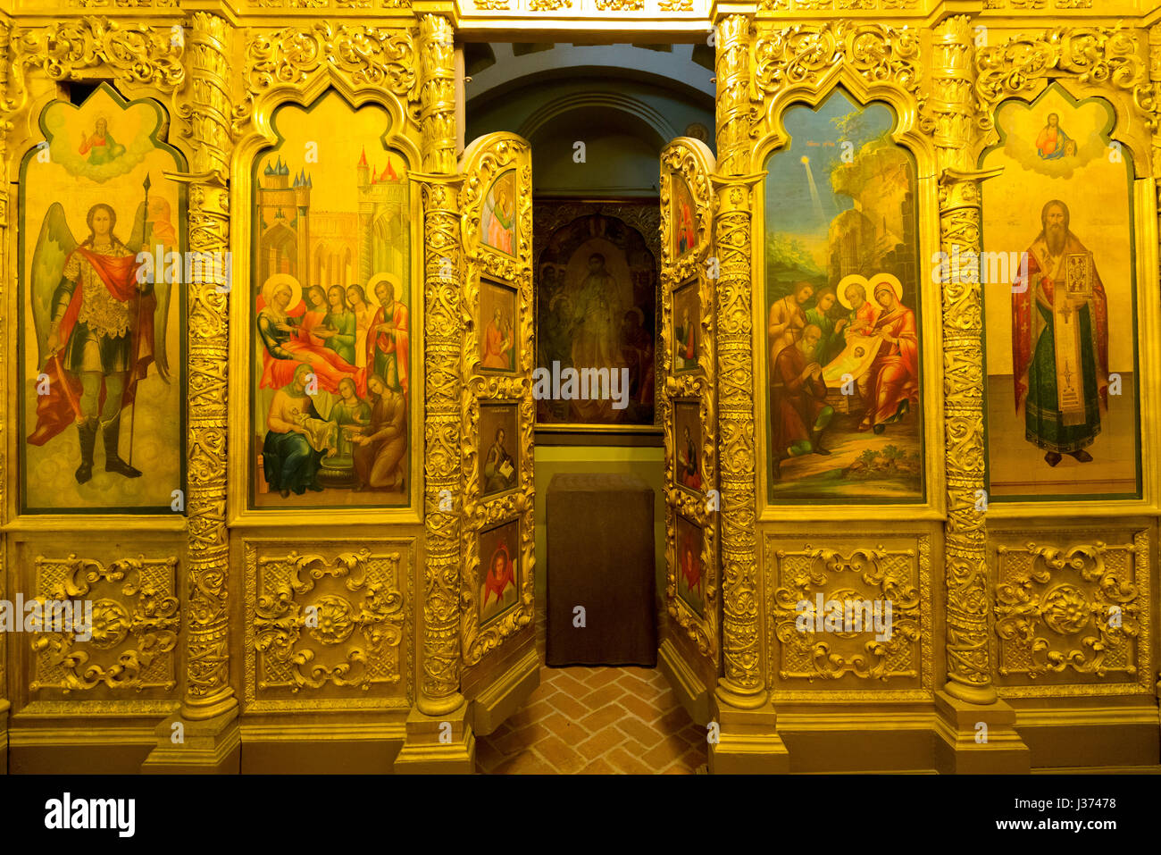 Iconostasis inside Saint Basil's Cathedral, Moscow, Russia Stock Photo ...