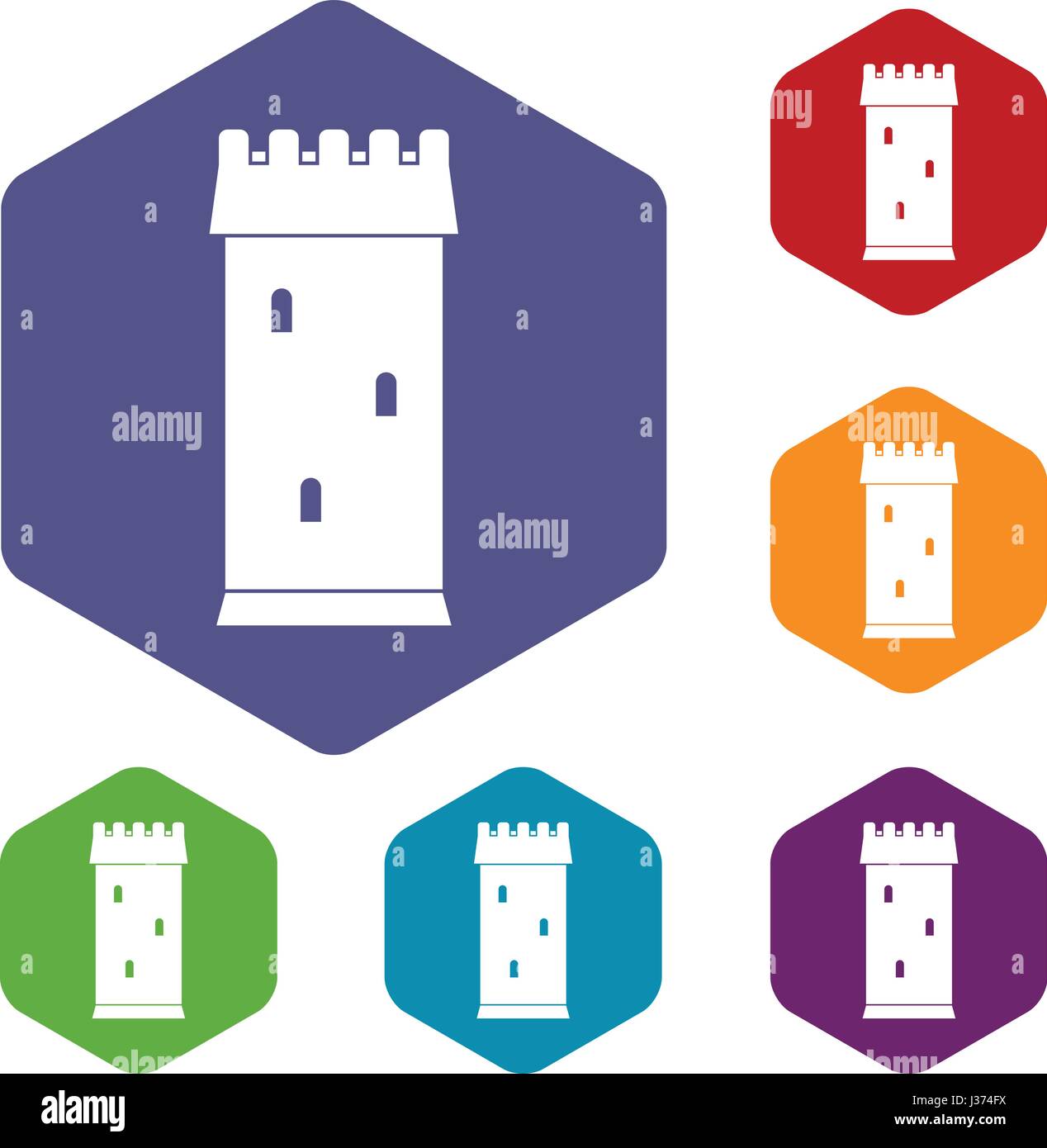 Fortress tower icons set hexagon Stock Vector Image & Art - Alamy