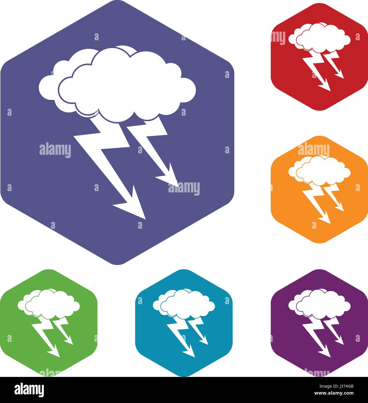 Lightning cloud icons set hexagon Stock Vector Image & Art - Alamy