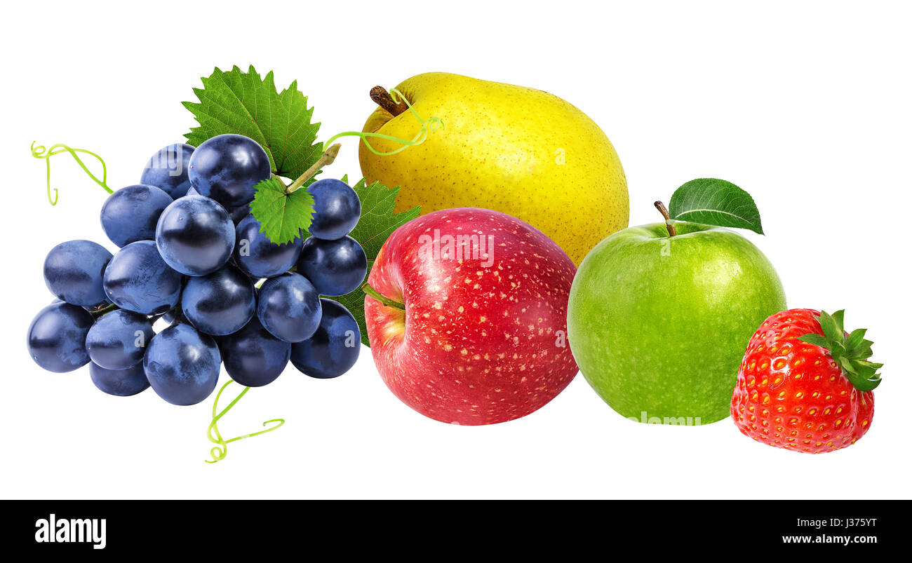 apples,grapes,pear and strawberries isolated on white background Stock Photo