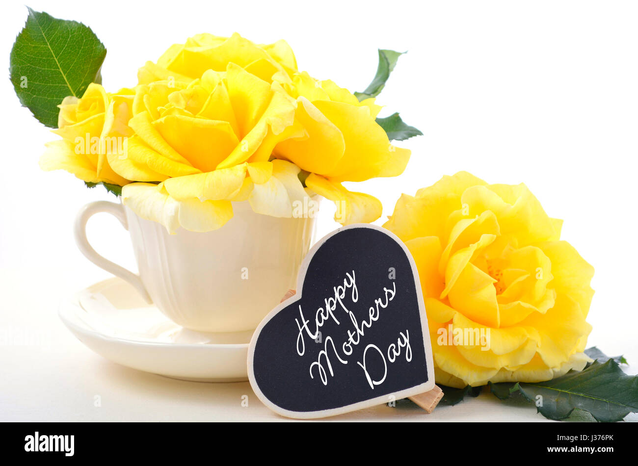 HAppy Mothers Day gift of yellow roses in vintage style china tea cup