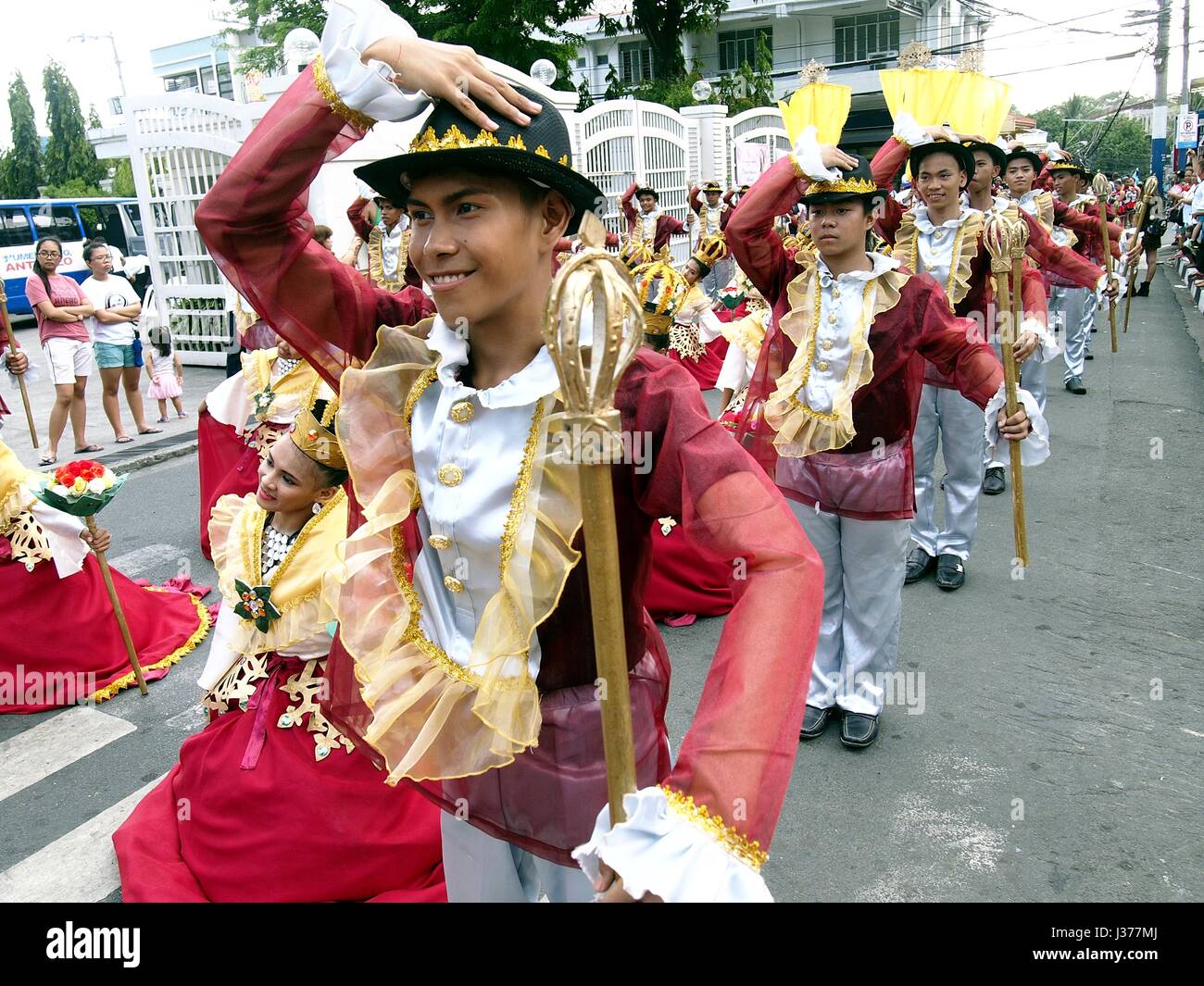 ANTIPOLO CITY, PHILIPPINES - MAY 1, 2017: Parade participants in their colorful costumes during the Sumaka Festival in Antipolo City. Stock Photo