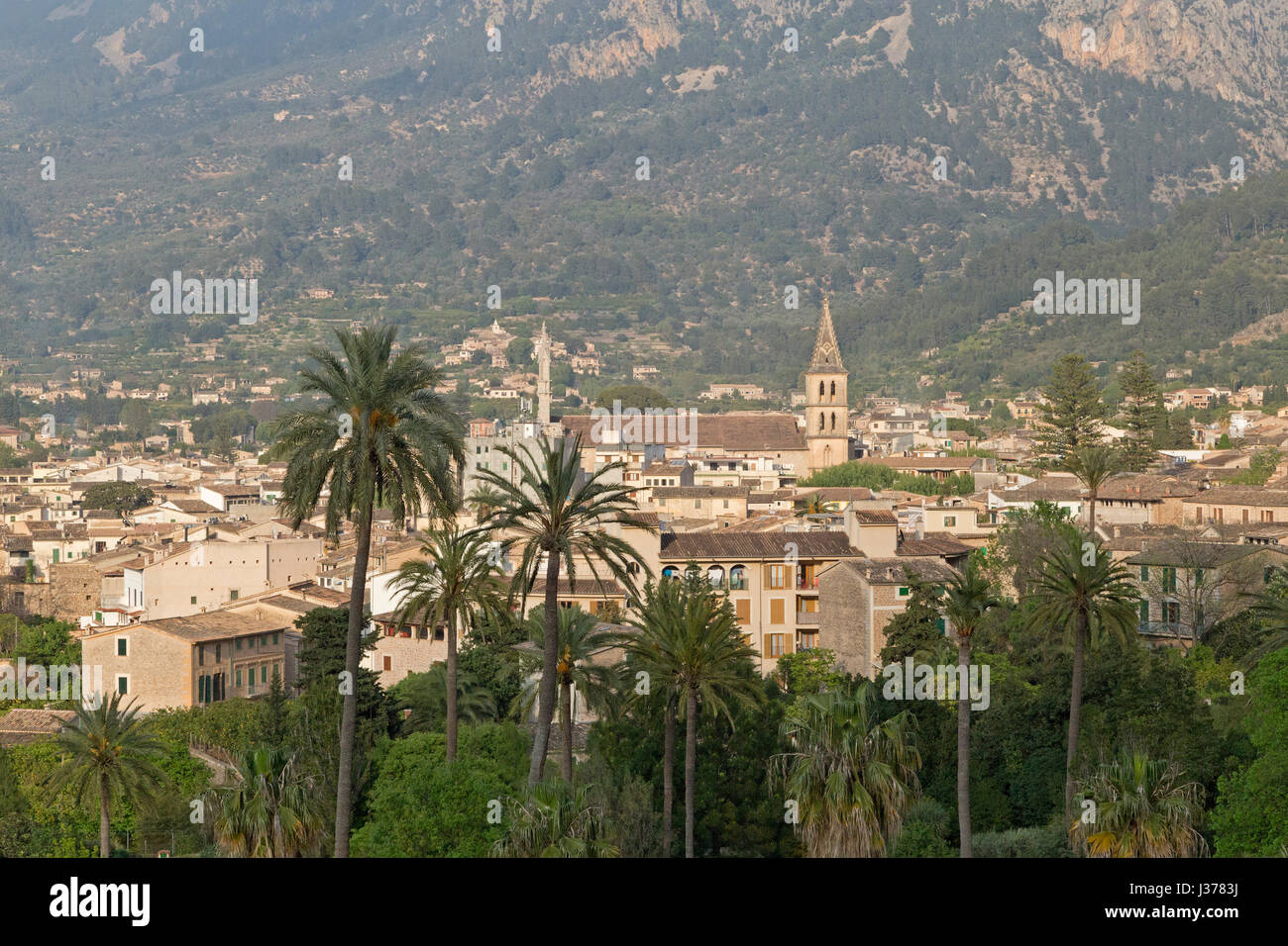 panoramic view of Sóller from the train, Mallorca, Spain Stock Photo