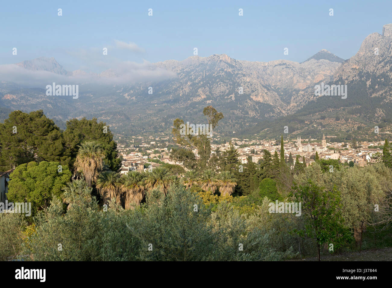 panoramic view of Sóller from the train, Mallorca, Spain Stock Photo