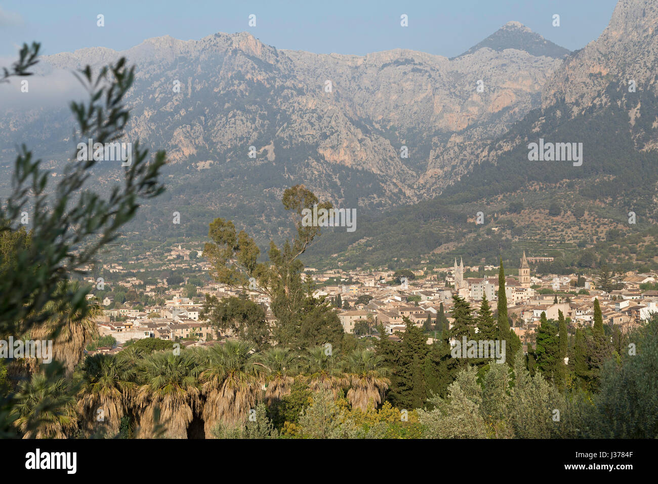 panoramic view of Sóller from the train, Mallorca, Spain Stock Photo