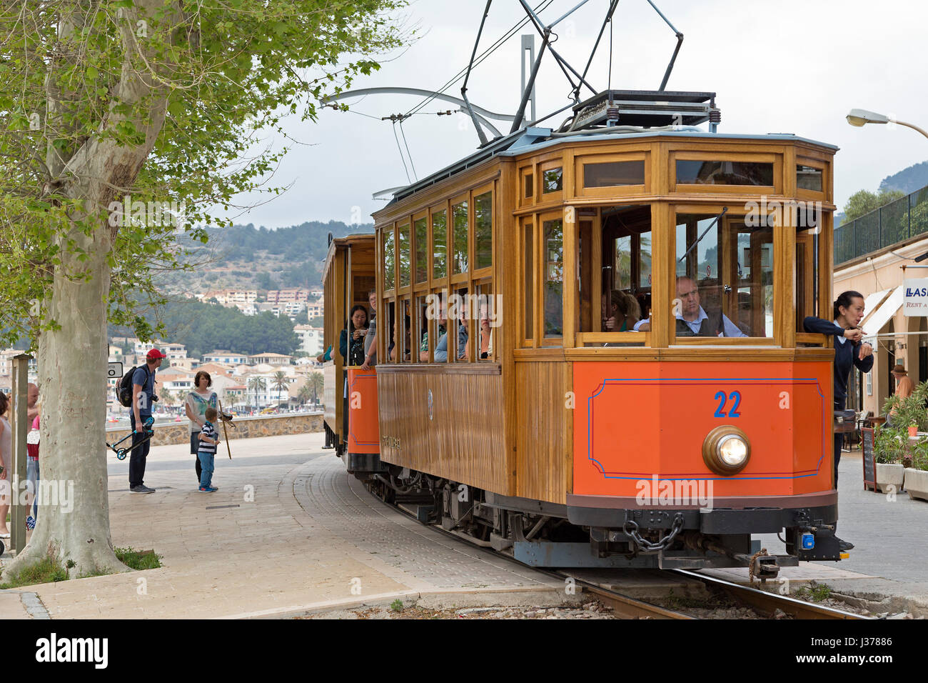 tramway in Port de Sóller, Mallorca, Spain Stock Photo