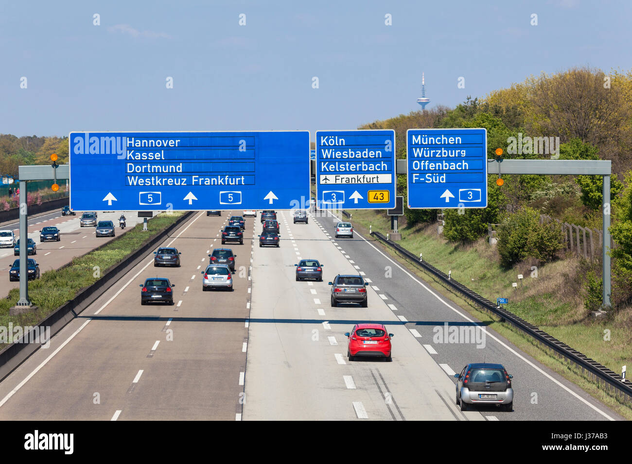 Frankfurt, Germany March 30, 2017 Traffic on the autobahn A5 highway number 5 near the