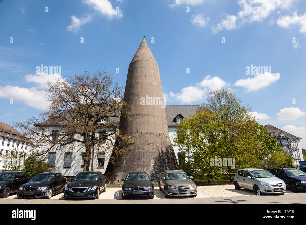 Giessen, Germany - March 30, 2017: World War II vertical bomb shelter in the city of Giessen, Germany Stock Photo